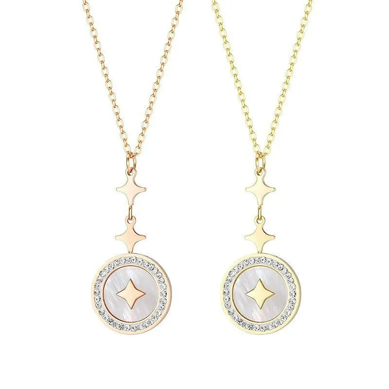 Gold titanium steel necklace with a geometric six-pointed star pendant on an O-ring chain.