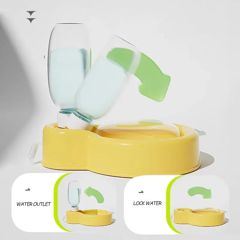 Green dog travel water bottle with pull-out drinking bowl for outdoor use with pets