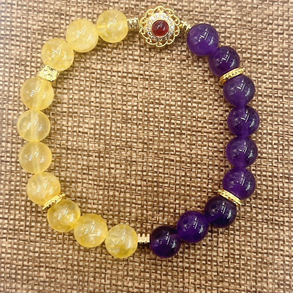 Handmade yellow and purple crystal amethyst bracelet for women with adjustable length