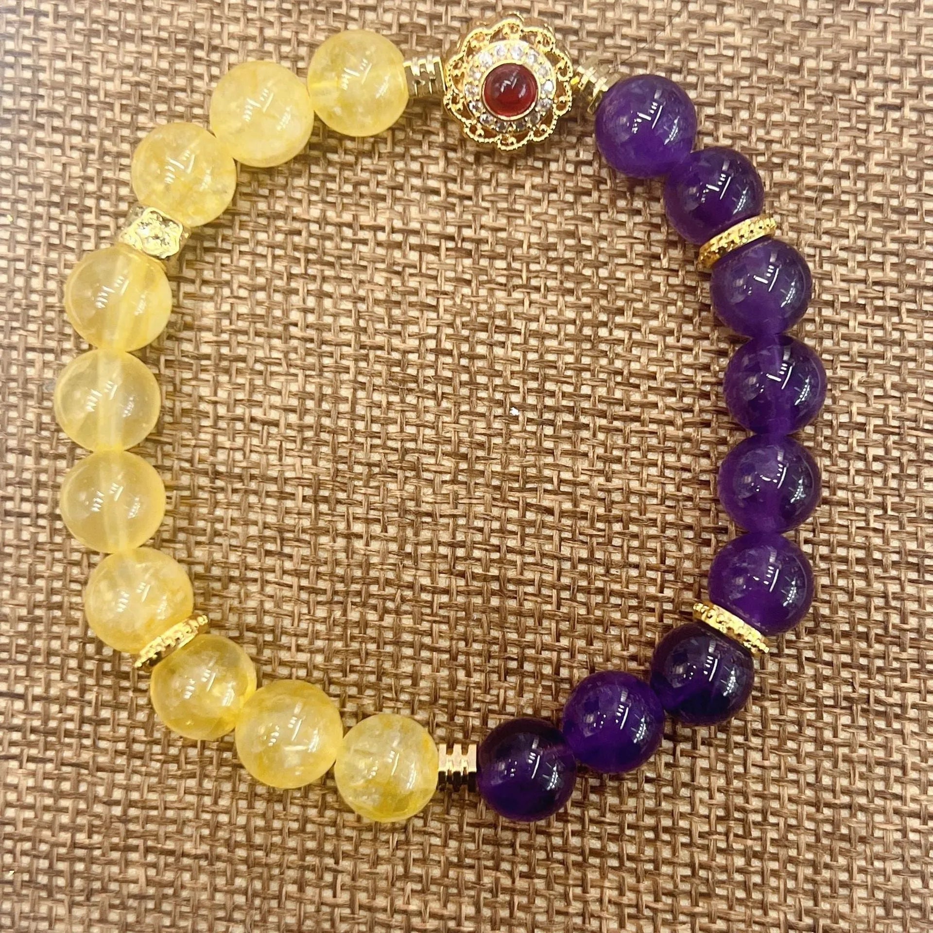 Handmade yellow and purple crystal amethyst bracelet for women with adjustable length