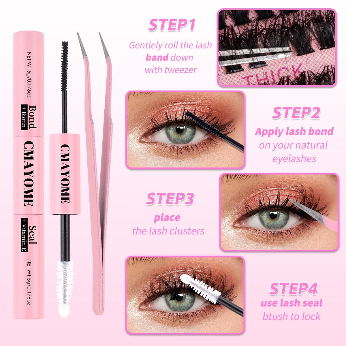 DIY false eyelashes kit with single cluster segments and application tweezers for customised eyelash extension