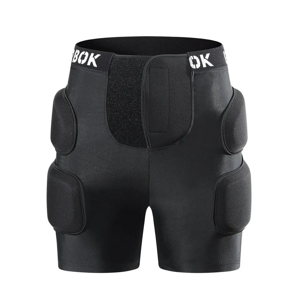 Black protective hip pad made of spandex with NBR foam padding for roller skating and skateboarding.