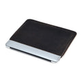 Brown genuine leather horizontal computer liner bag with cowhide lining showing interior compartments