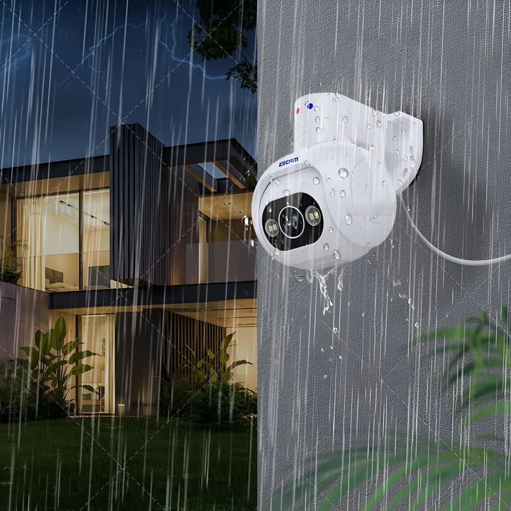 4MP smart colour night vision security camera with IP66 waterproof plastic housing measuring 123×140×145mm