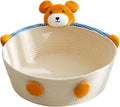 Woven cotton rope cat bed with integrated scratching board in bear design