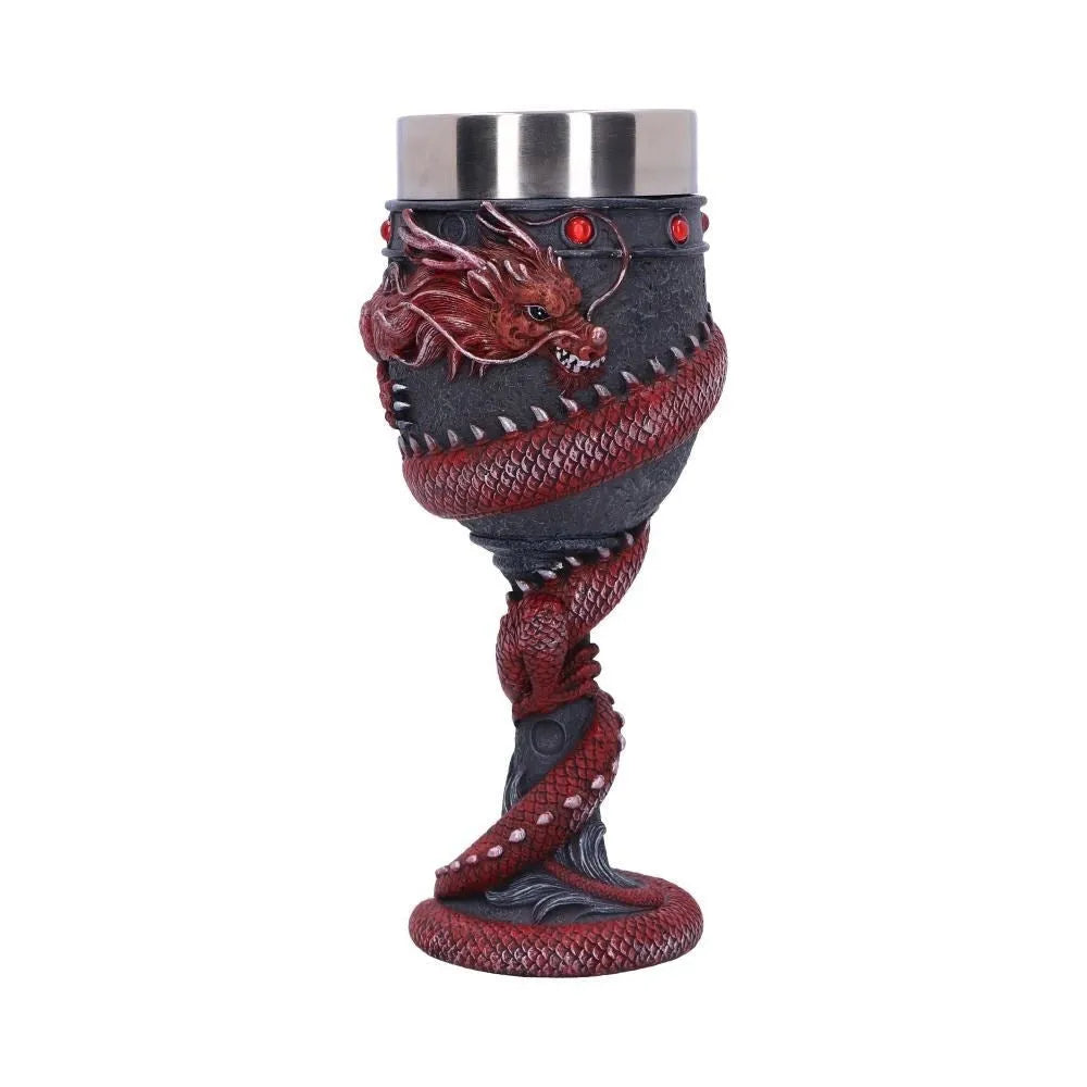 Chinese dragon design stainless steel wine glass with 3D resin decoration in gold colour