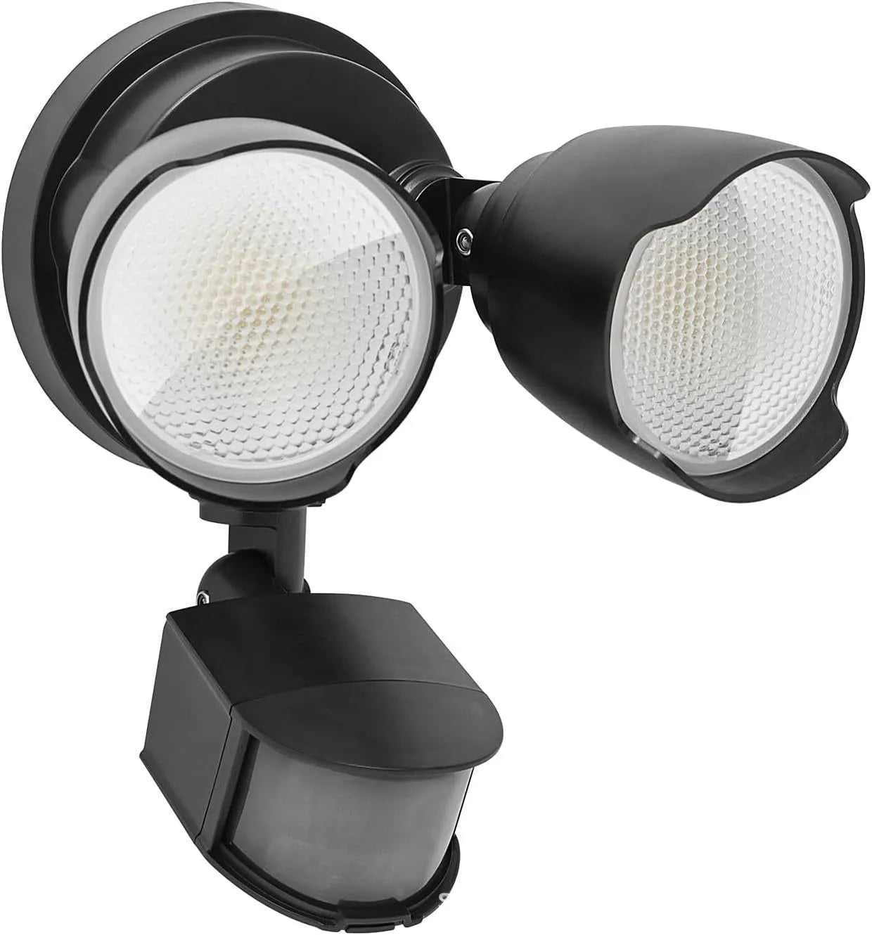 White or black LED security flood light with motion sensor for wall or ceiling mounting