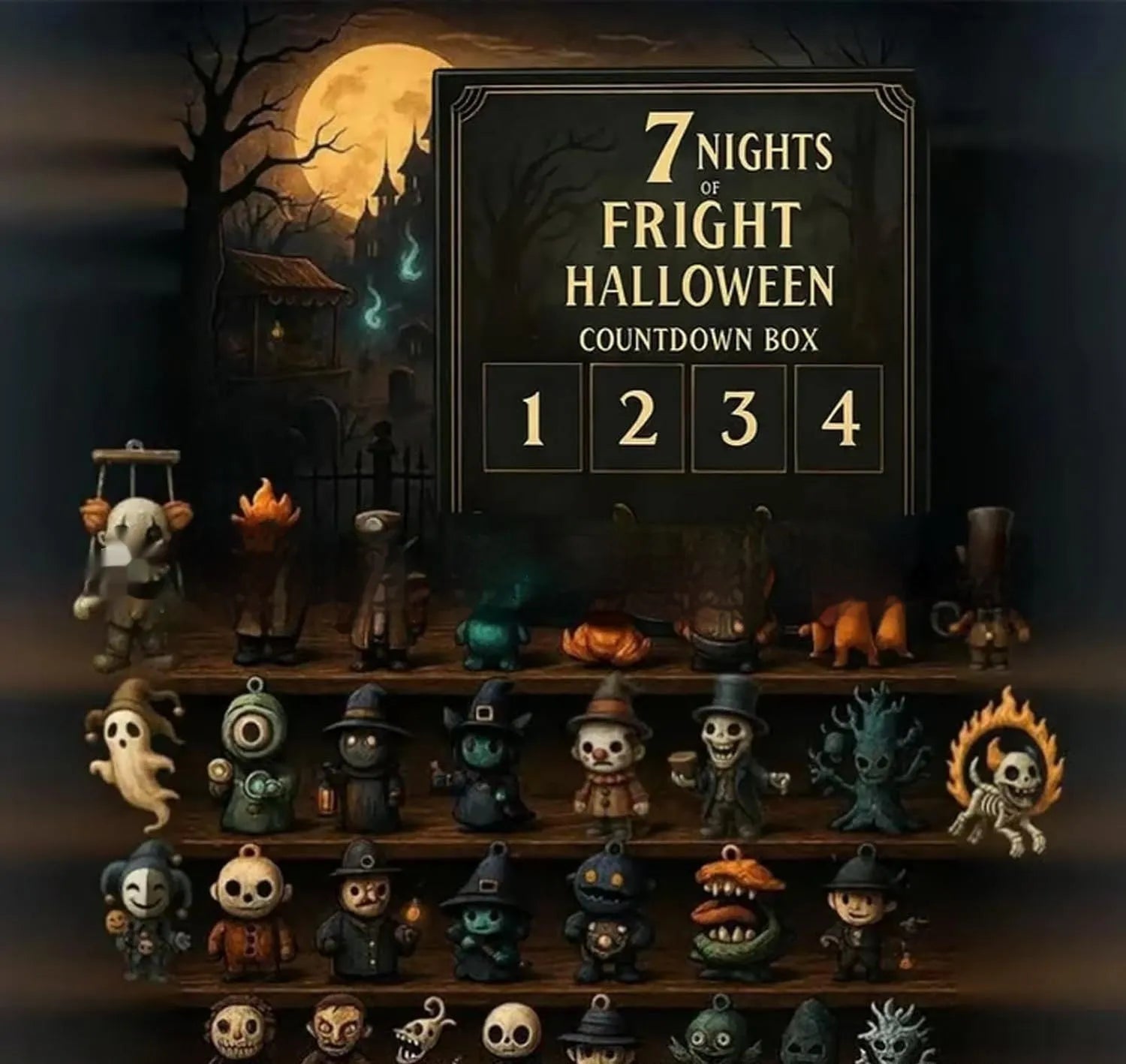 Halloween countdown blind box advent calendar with 31 resin horror dolls for daily reveals