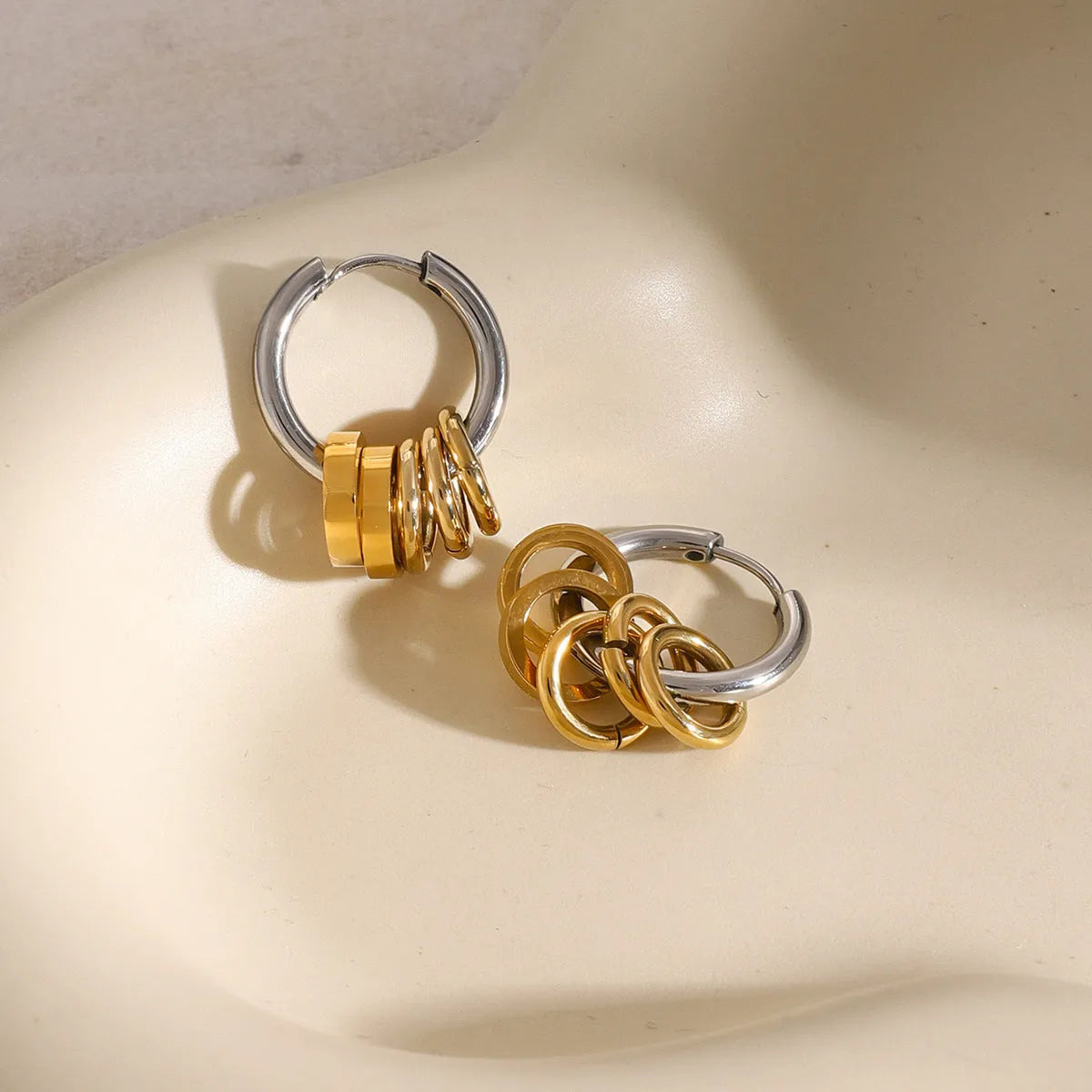 Stainless steel personality earrings with electroplated colour matching in ins style