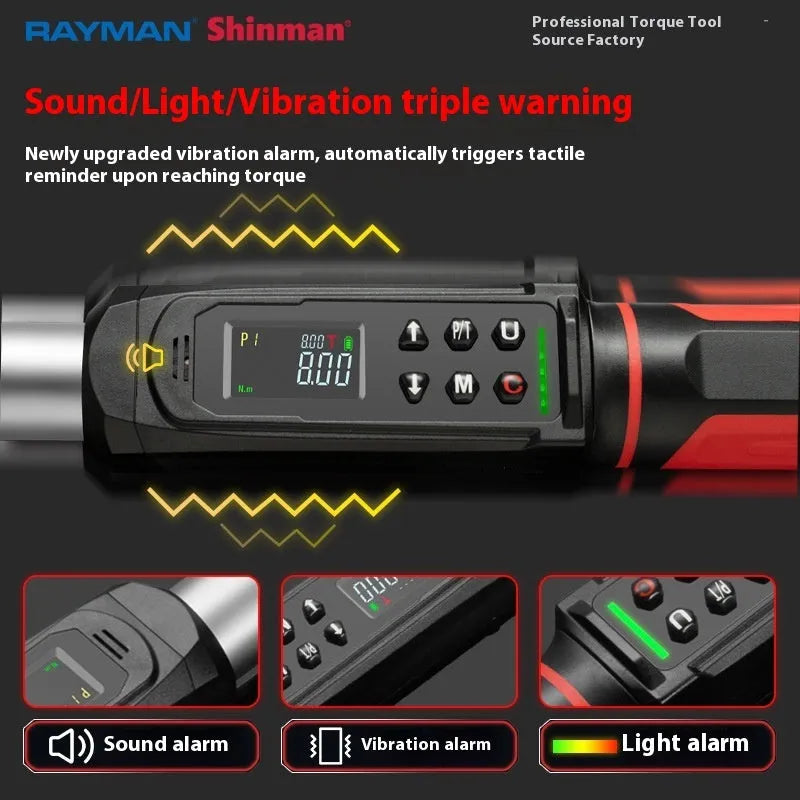 Electronic digital torque wrench body made of chrome-vanadium steel with display screen and 0.15-340N range capability