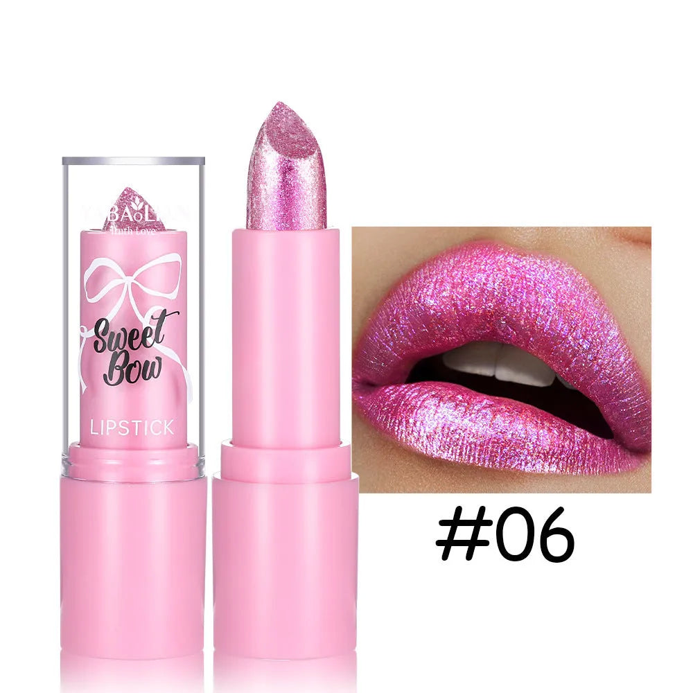 Diamond lipstick with sweetheart bow design in six colour shades