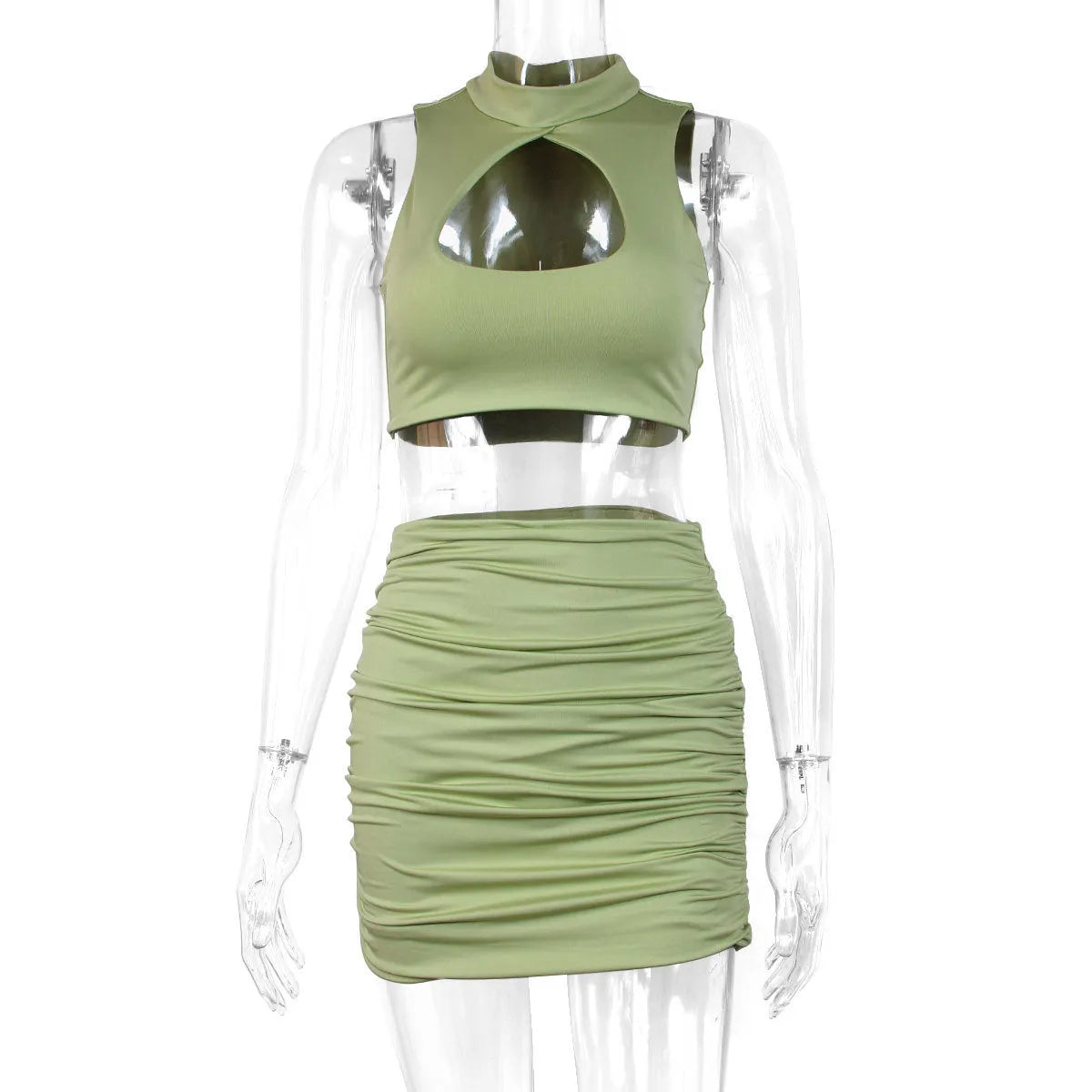 Women's light purple summer two-piece set with hollow vest top and split skirt