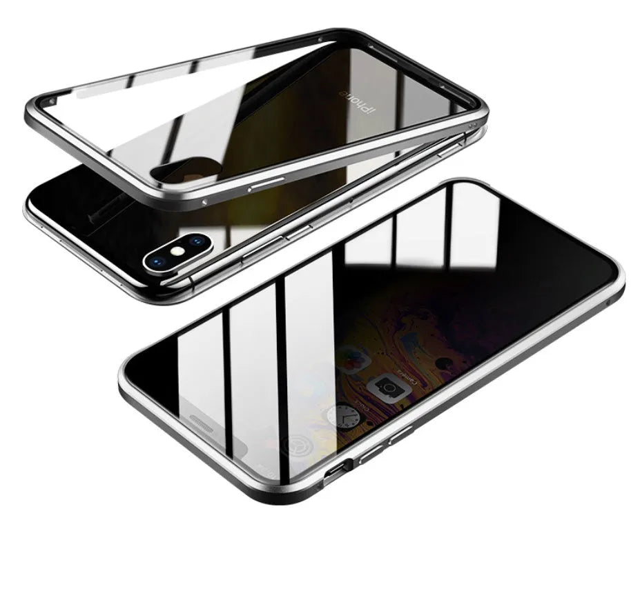 Glass anti-spy phone case with geometry pattern for iPhone in clamshell design