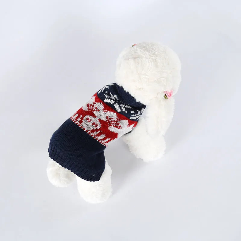 Navy blue personalised Christmas dog knitted sweater for small to medium breeds