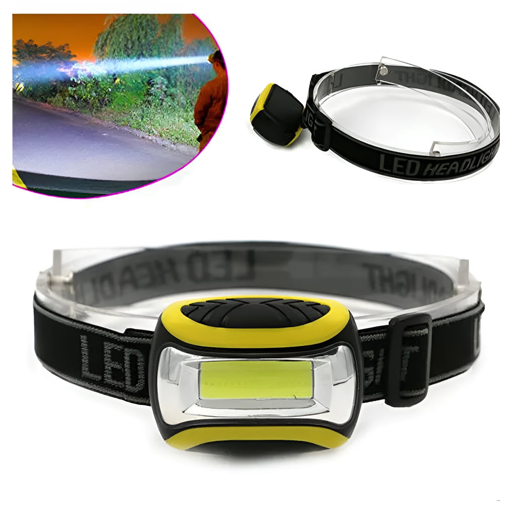 Yellow plastic three-speed COB LED headlamp for outdoor night riding and work light.