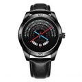 Men's sports wristwatch with black leather strap, 42mm alloy case, stainless steel buckle, 10mm dial