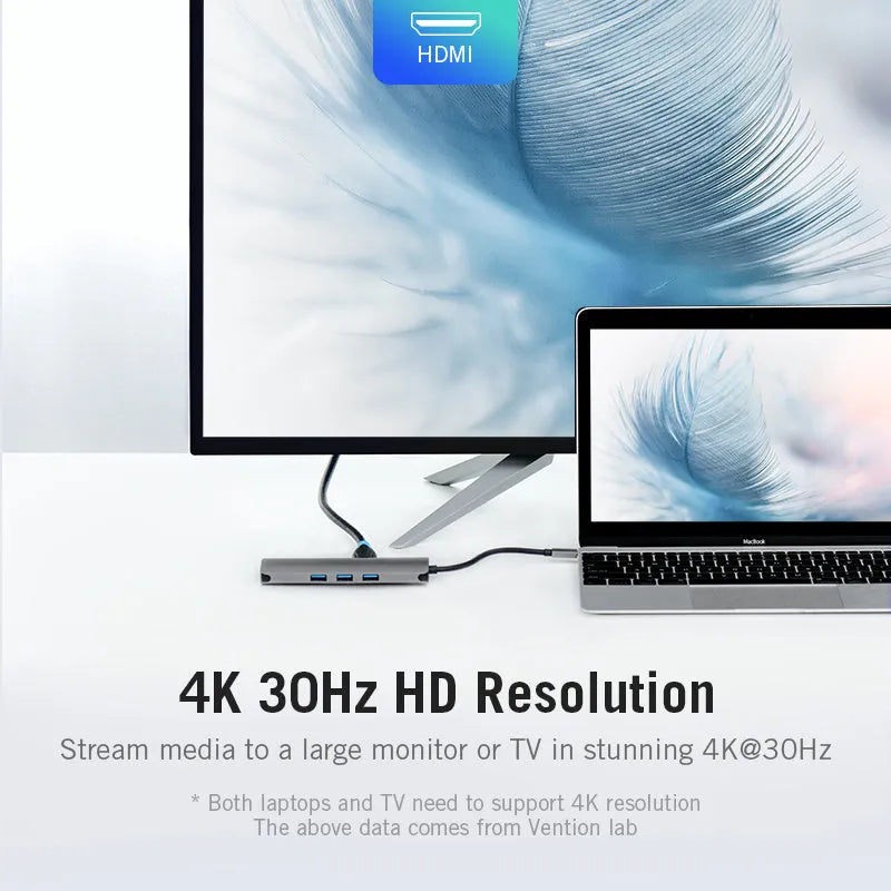 Deep grey USB C multiport adapter with HDMI USB 3.0 Ethernet SD TF ports and 87W PD charging cable
