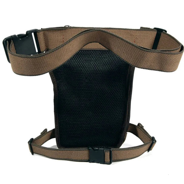 Men's wear-resistant canvas belt bag in black with leather accents and high-precision hardware, 28x14.5x5cm.