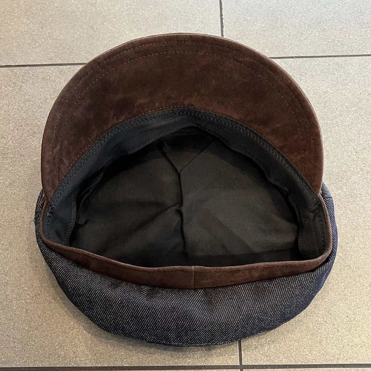 British retro octagonal denim newsboy hat with adjustable size and multiple brim colour options