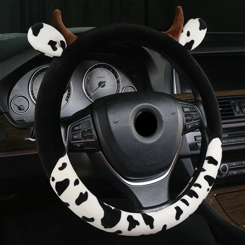 Short plush steering wheel cover in black or coffee colours for automotive use