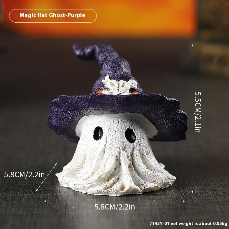 Purple and black resin wizard hat ornaments for Halloween and Christmas decorations