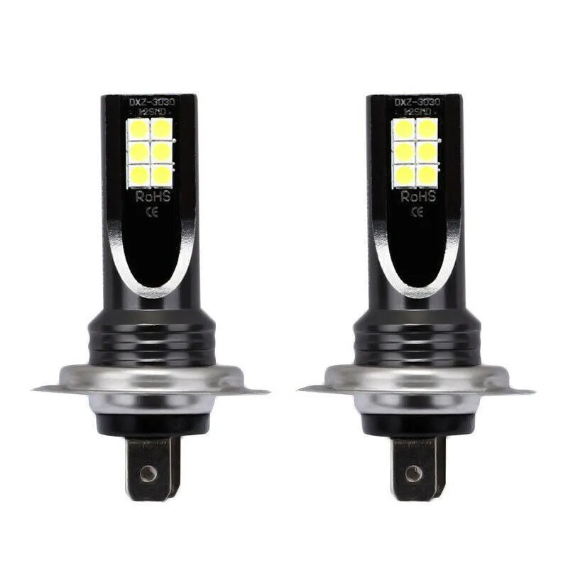 H7 110W LED automotive fog lights with 12 SMD 3030 chips in white aluminium housing