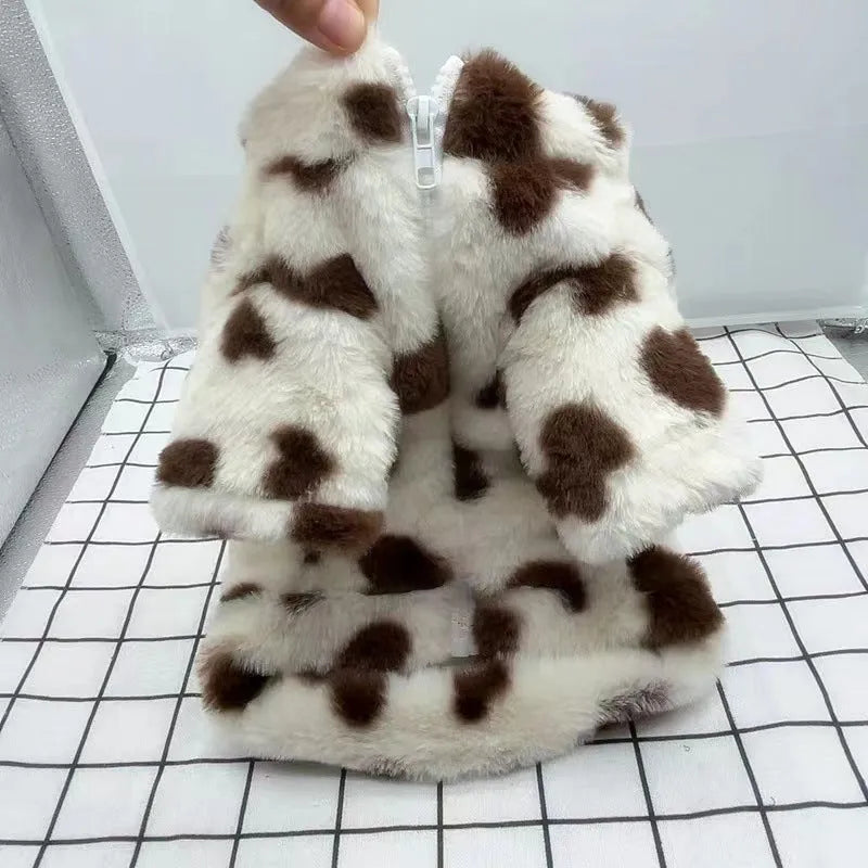 Polyester plush warm coat for small dogs in pink and coffee colours