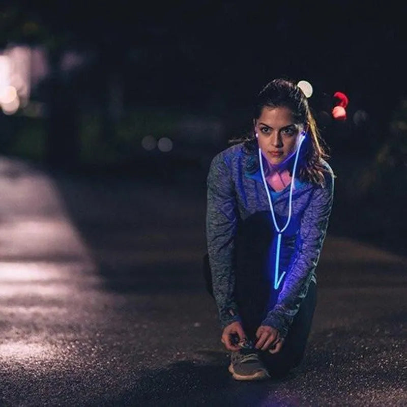 Magic Light LED earphones with illuminated cable and aluminium earpieces, showing blue colour variant.