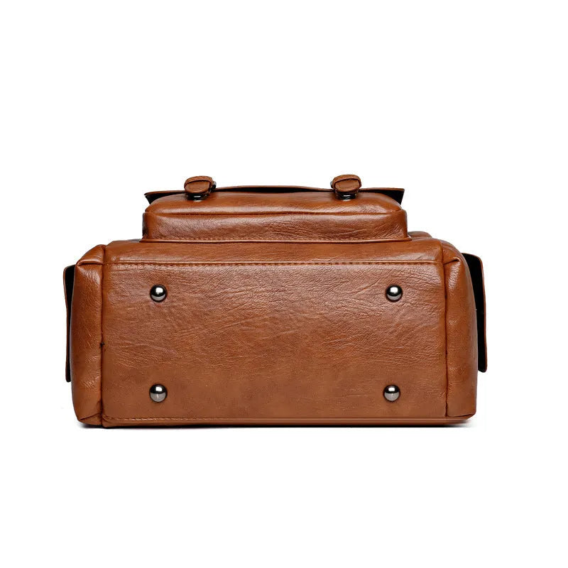 Vintage style square messenger bag in PU leather with stitching detail