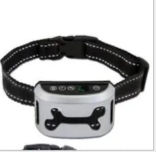 Black waterproof dog bark collar with digital display screen and adjustable reflective strap