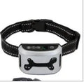 Black waterproof dog bark collar with digital display screen and adjustable reflective strap