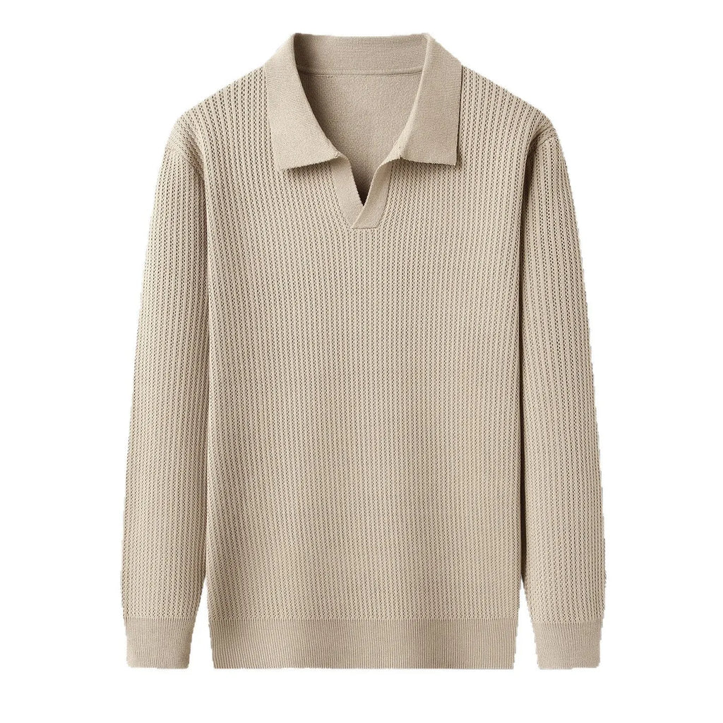 Men's loose green pullover sweater for casual autumn wear on a hanger
