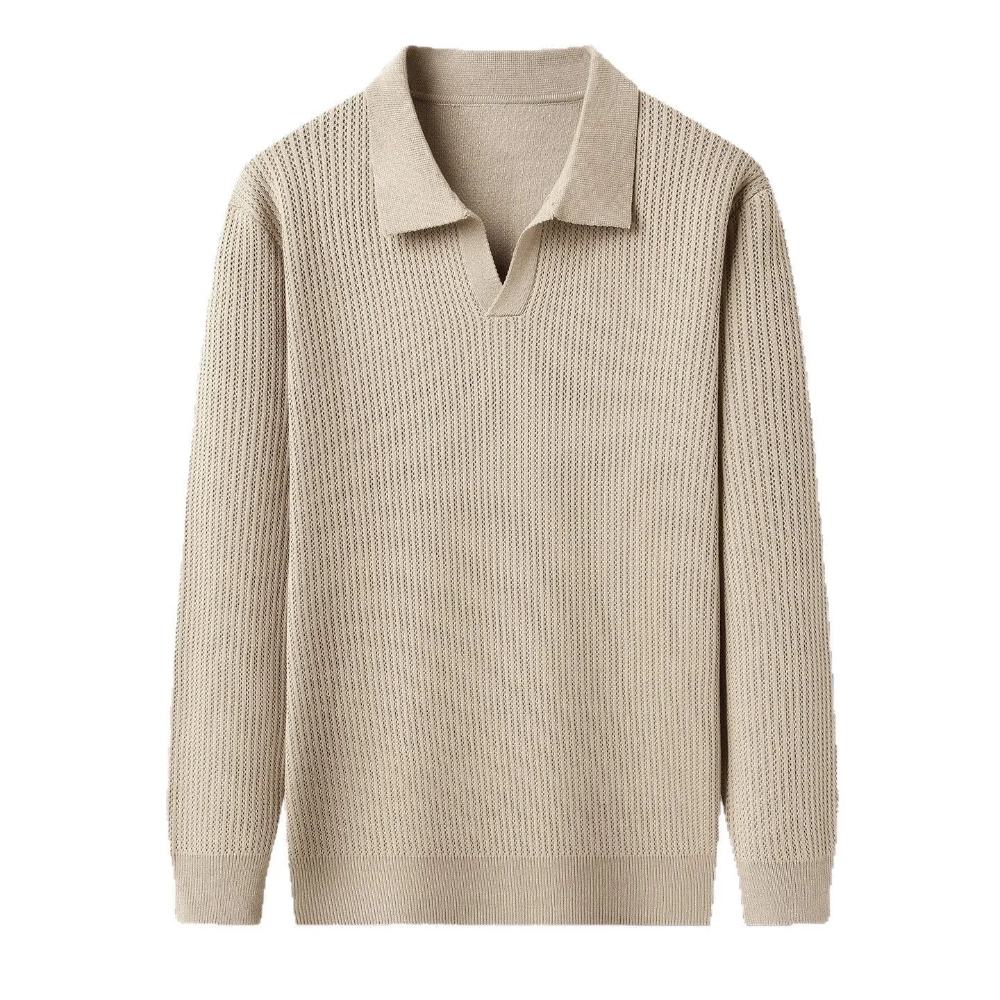 Men's loose green pullover sweater for casual autumn wear on a hanger