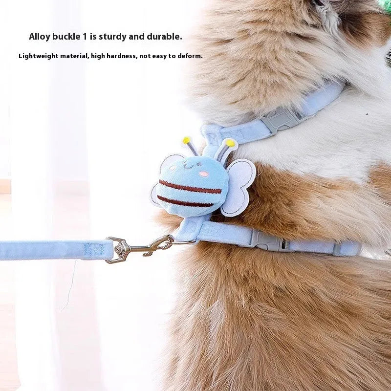 Bee-shaped adjustable cat leash in polyester with pink, yellow, and blue colour options