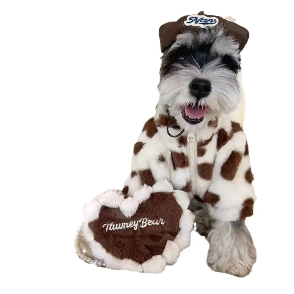 Polyester plush warm coat for small dogs in pink and coffee colours