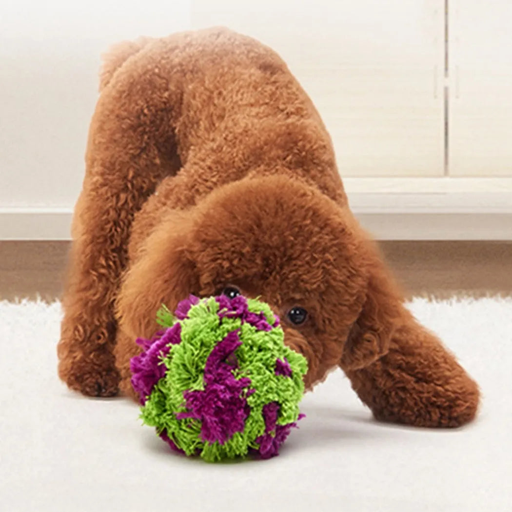 Purple plush sea urchin dog chew ball 15cm diameter for teething puppies