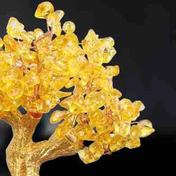 Citrine coloured resin turtle money tree Feng Shui ornament measuring 18 by 11 by 23 centimetres
