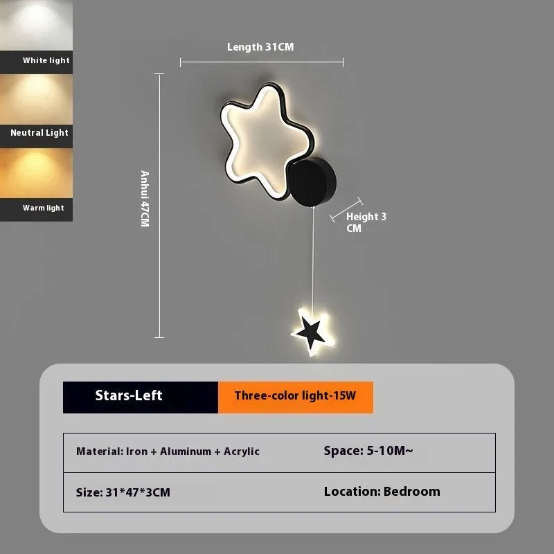 White cloud and five-pointed star children's wall mounted LED night light with three colour settings.