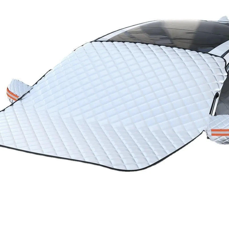 Aluminium foil car windshield cover with reflective edges and magnets for SUVs and large luxury vehicles