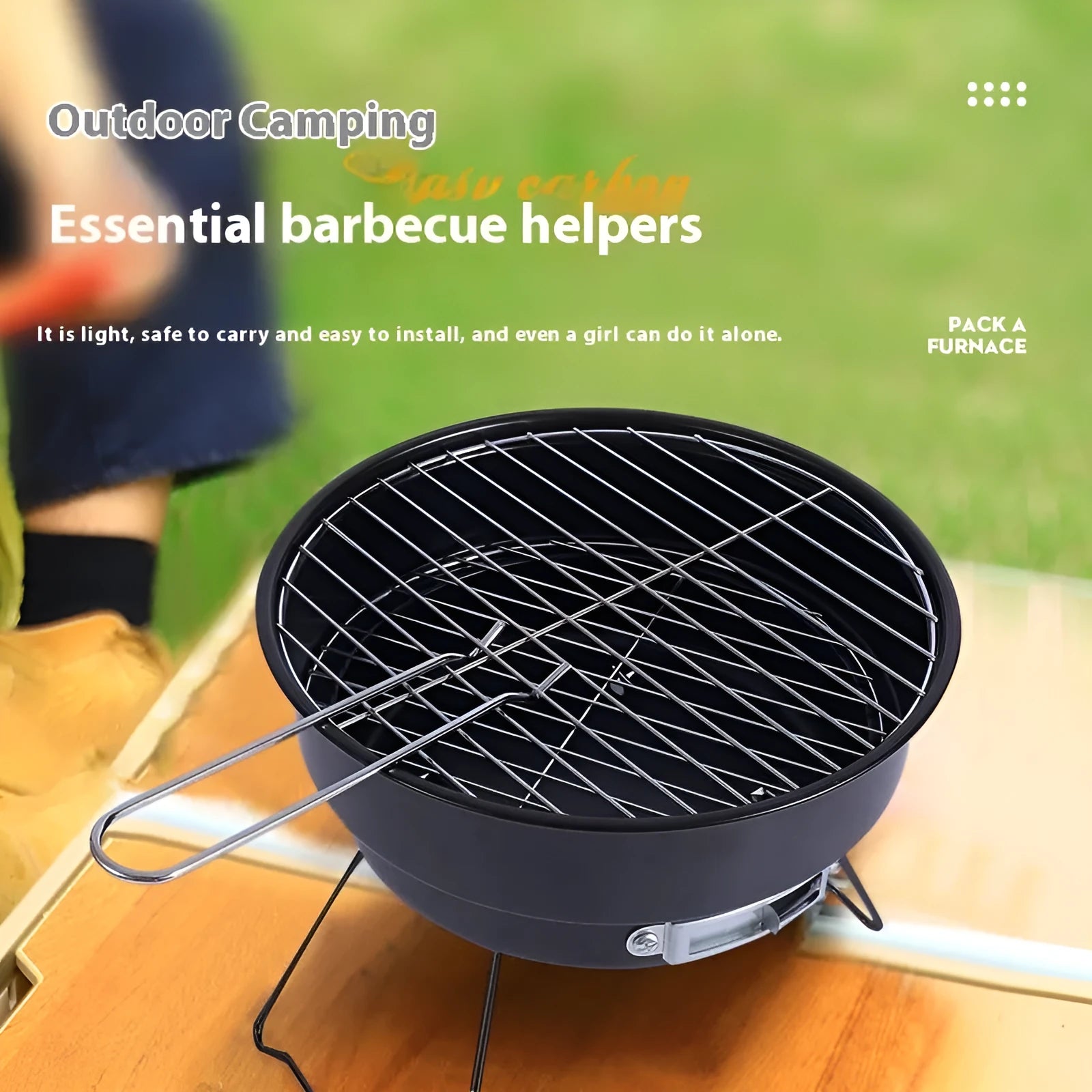 Small folding round ice stove portable grill with mesh cooking surface and legs