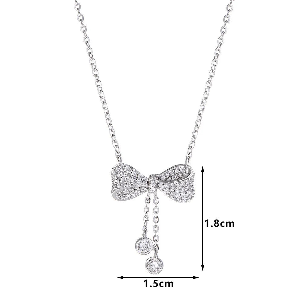 S925 sterling silver necklace with bow pendant on adjustable 40-45cm O-ring chain