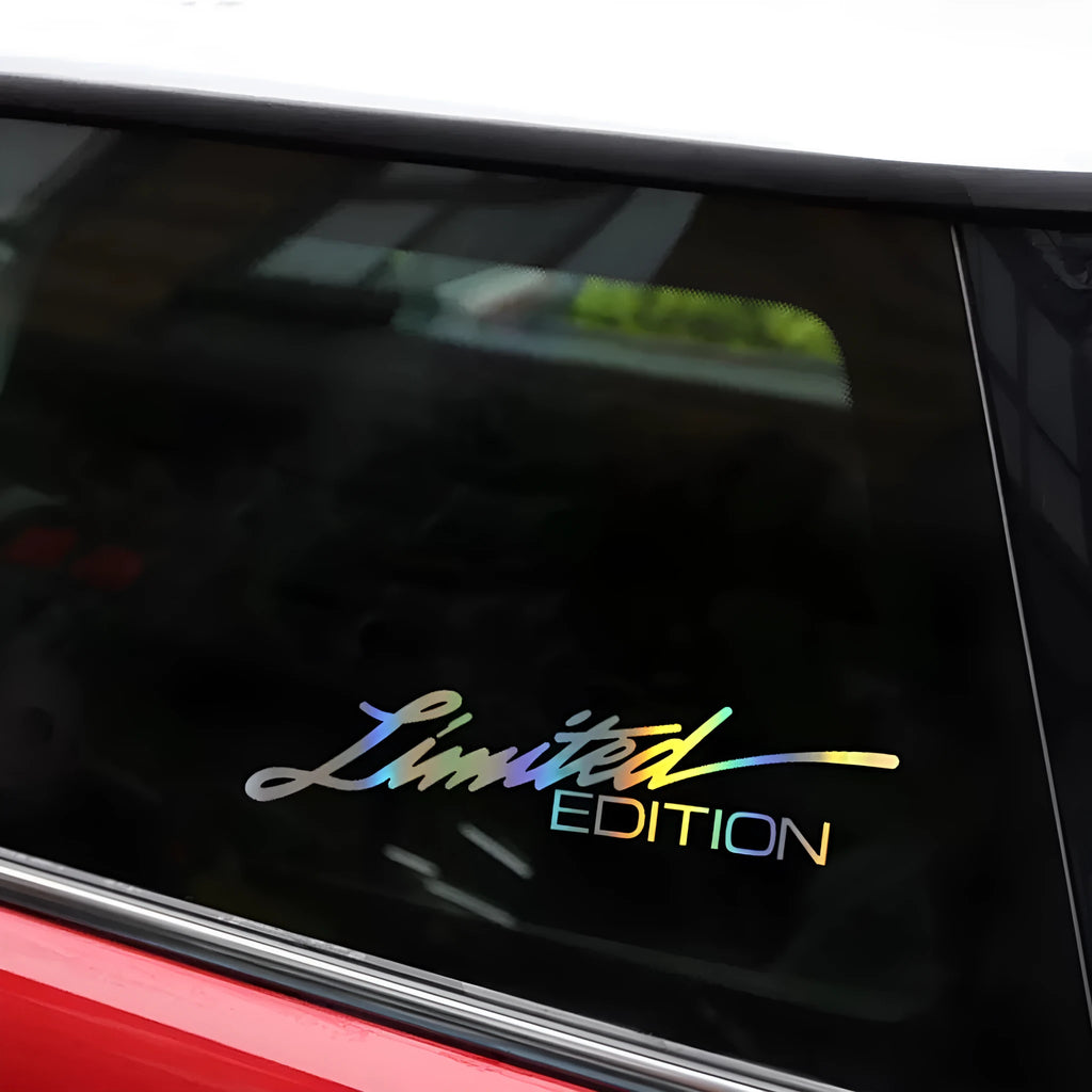 Black laser reflective car sticker with text design on PET vinyl for vehicle personalisation