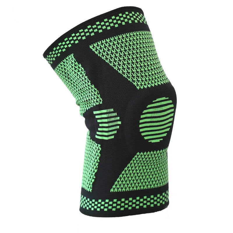 Sports fitness silicone spring knee pads in blue green orange white polyamide material for running and gym