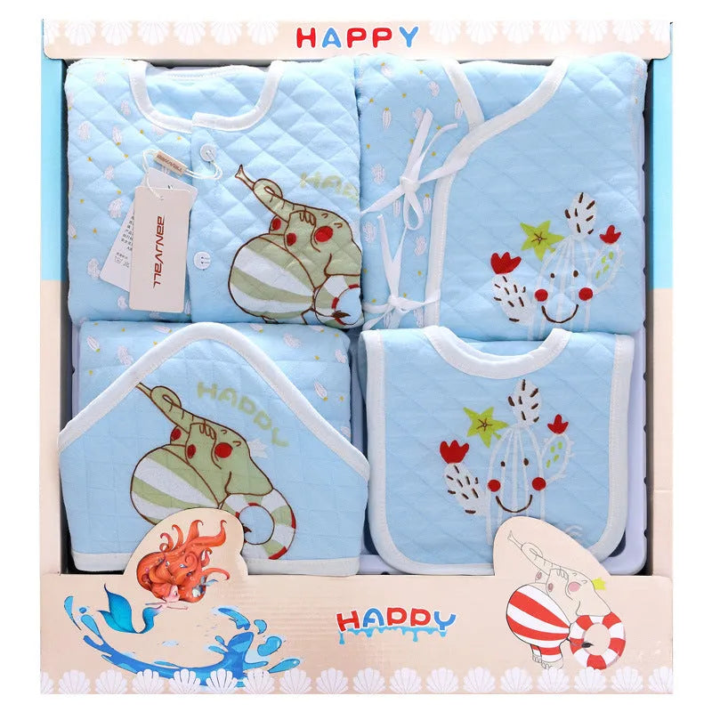 Baby gift box newborn set with soft-treated thicker fabric, for 0 to 1 year up to 80cm, in blue or pink