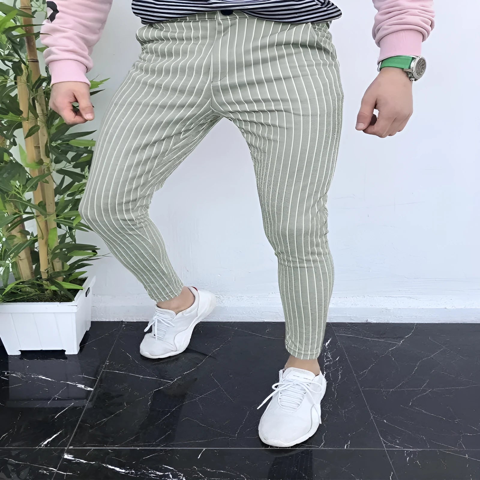 Men's slim-fit plaid casual trousers with 3D printed design in RKKZ49 colour