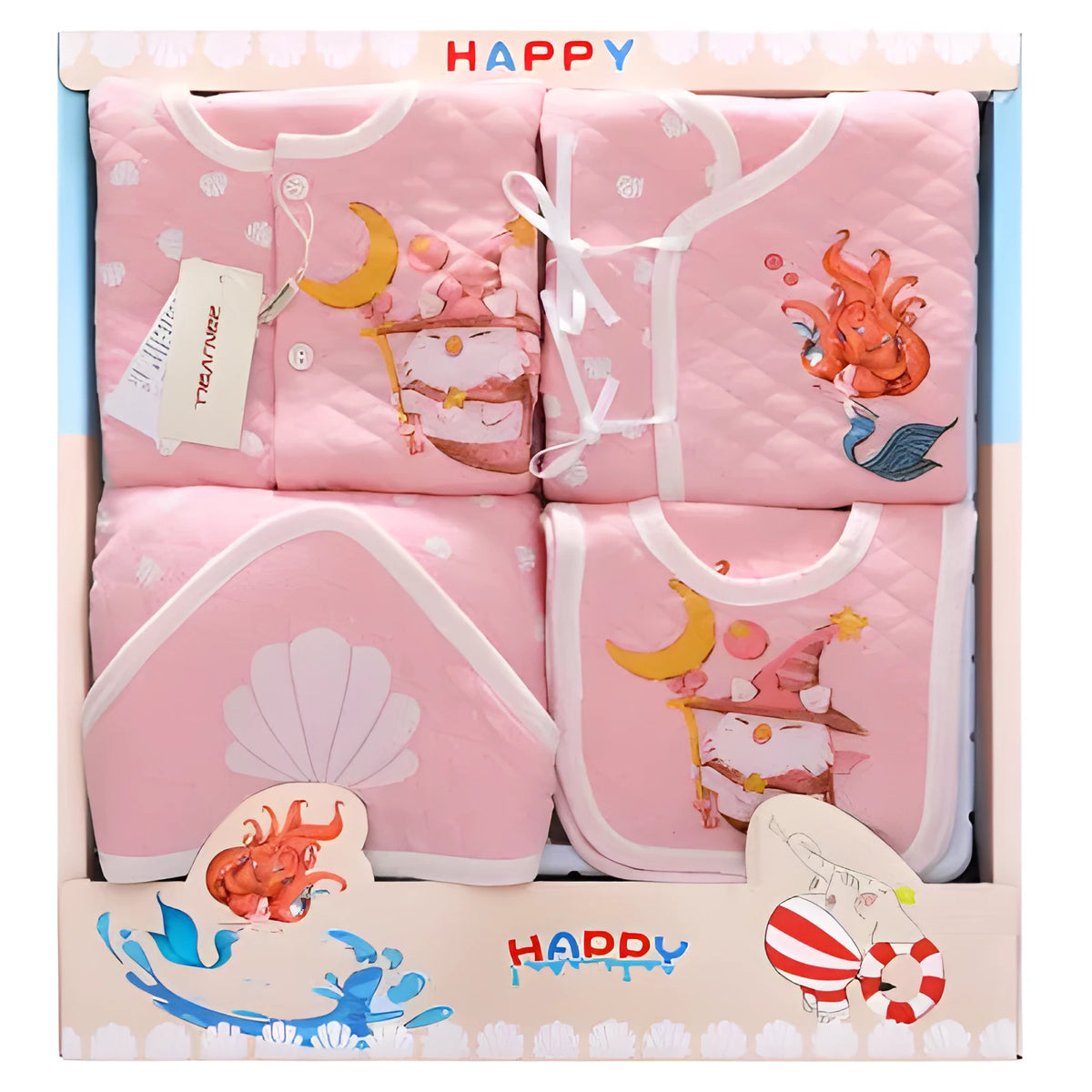 Baby gift box newborn set with soft-treated thicker fabric, for 0 to 1 year up to 80cm, in blue or pink