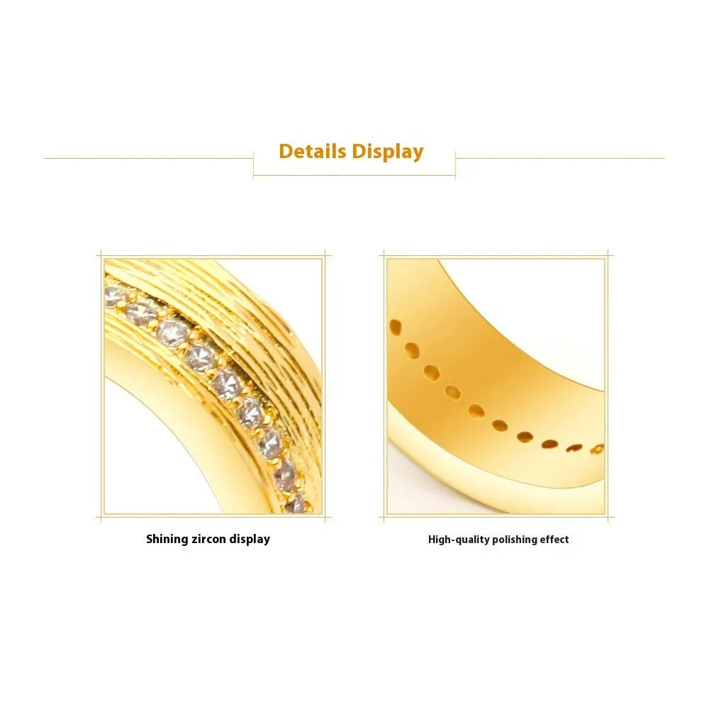 Geometric gold-coloured zircon ring for women showing detailed design and electroplated finish
