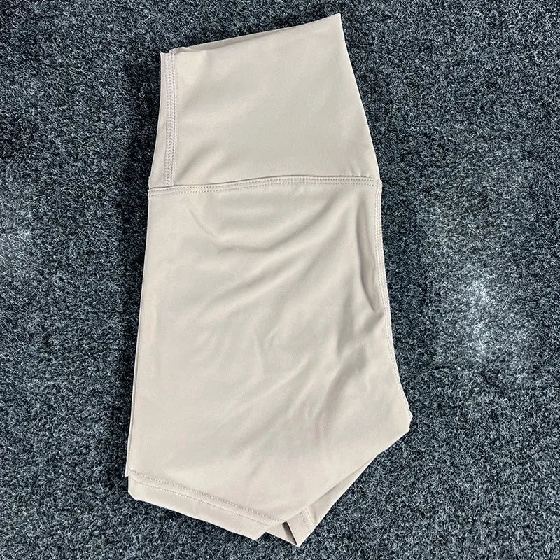 Women's high waist yoga shorts in nylon fabric available in multiple colours and sizes