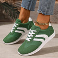 Women's casual flat shoes in green or red with round toe and elastic fabric upper, sizes 35-43