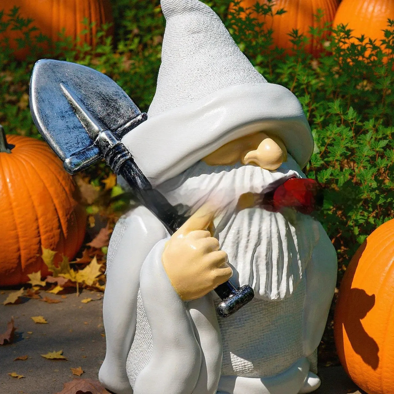 Smoking shovel dwarf Christmas garden ornament made from resin and plastic materials